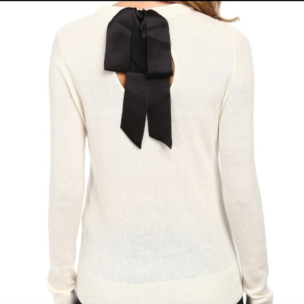 kate spade Cream Crewneck Sweater with Black Back Bow
